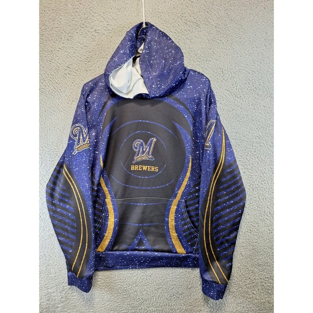 Milwaukee Brewers Hoodie Mens Large Purple Black MLB Baseball Sports Pullover